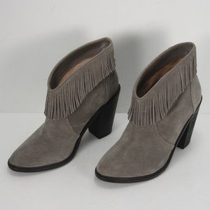 JOIE LOREN FRINGE GRAY SUEDE BOOTIES 39.5